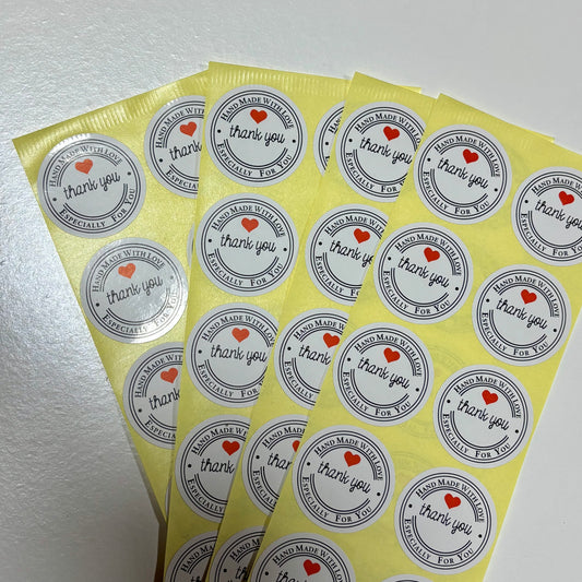 Thank You Handmade With Love Round Stickers x 100 ✂️
