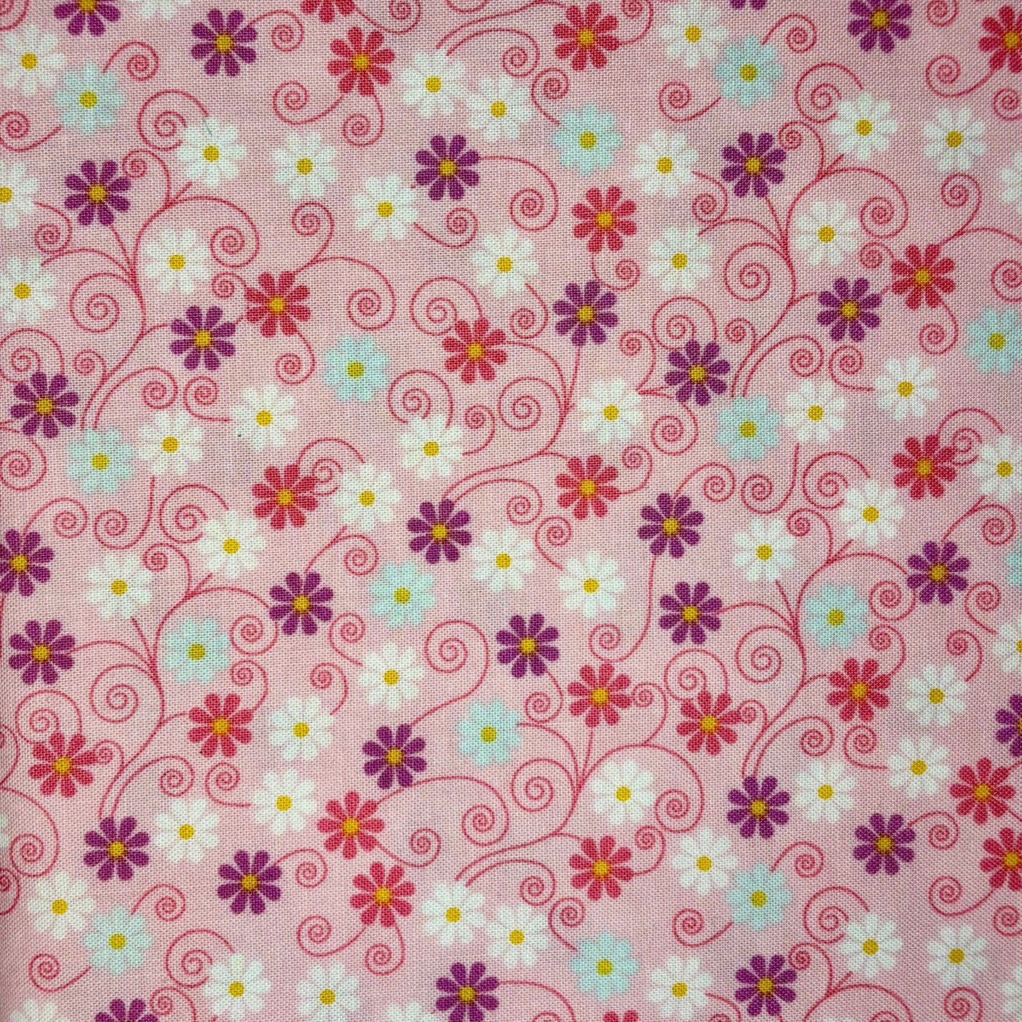 Multi-Coloured Daisies on Pink - Fairy Garden - Riley Blake Cotton Fabric ✂️ £8 pm *SALE*