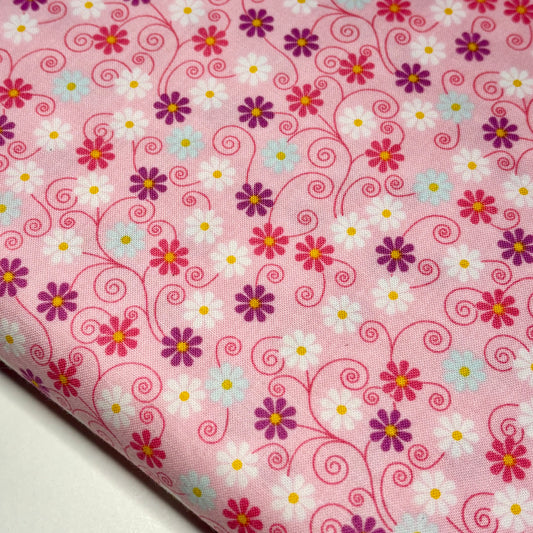 Multi-Coloured Daisies on Pink - Fairy Garden - Riley Blake Cotton Fabric ✂️ £8 pm *SALE*