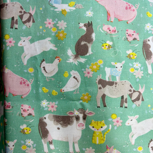 Animal Acres Farmyard Green - On This Farm - Blend Cotton Fabric ✂️ £7 pm *SALE*