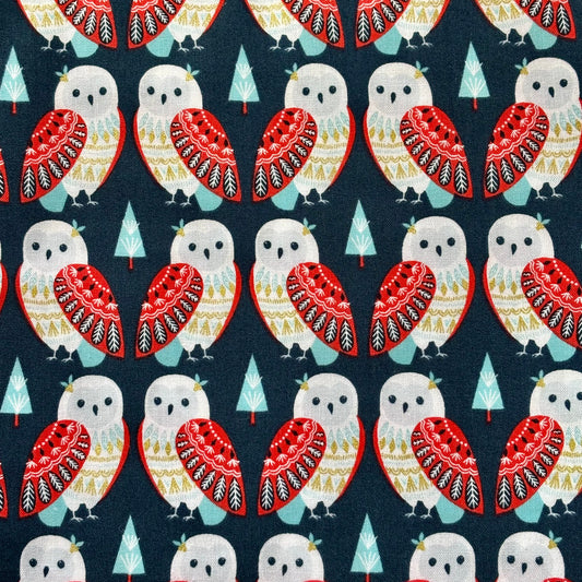 Christmas Owls on Navy with Metallic - Skogen - Dashwood Studios Cotton Fabric ✂️ £13 pm