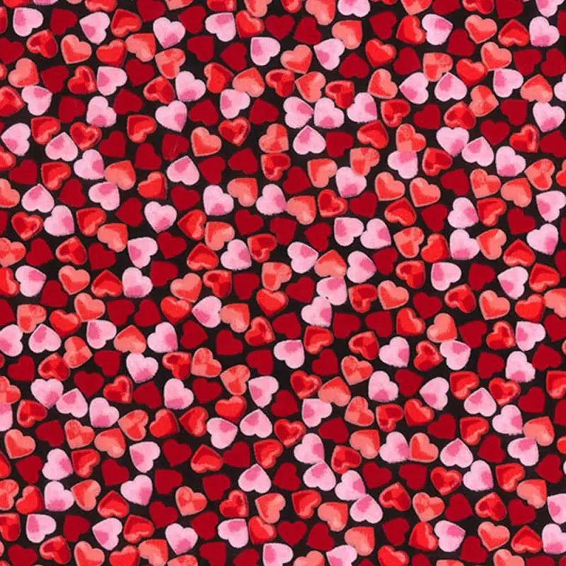 Confetti Hearts On Black - Rose & Hubble - Cotton Poplin Fabric ✂️ £10 pm