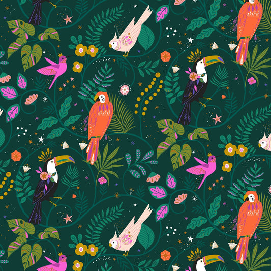 Jungle Birds Metallic - Jungle Luxe - Dashwood Studio Cotton Fabric ✂️ £14 pm