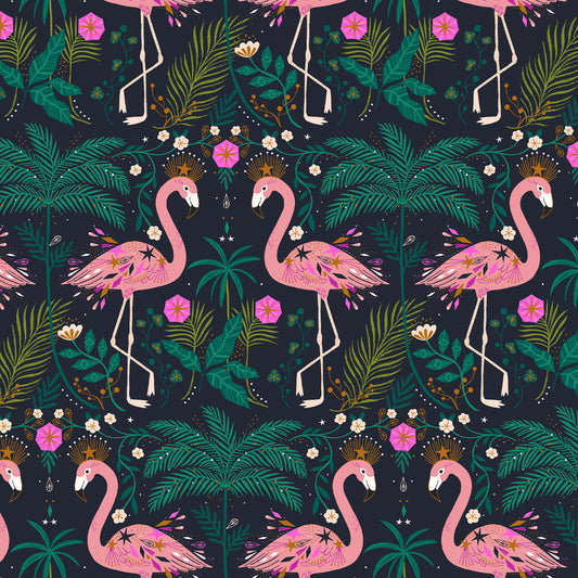 Flamingo Metallic - Jungle Luxe - Dashwood Studio Cotton Fabric ✂️ £14 pm