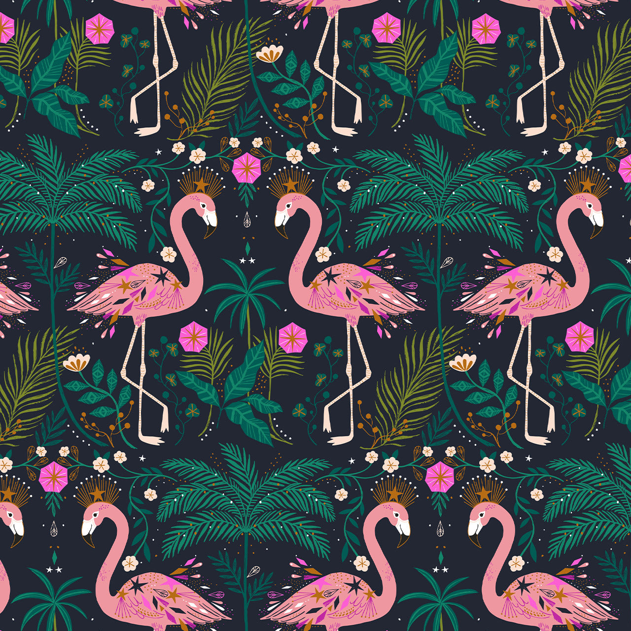 Flamingo Metallic - Jungle Luxe - Dashwood Studio Cotton Fabric ✂️ £14 pm