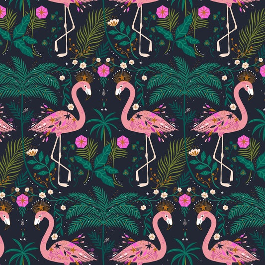 Flamingo Metallic - Jungle Luxe - Dashwood Studio Cotton Fabric ✂️ £14 pm
