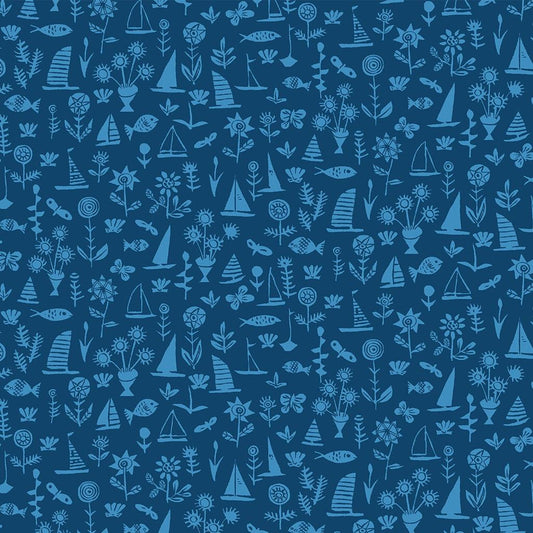 Navy Blue Fish & Boats Riviera Sealife - Riviera Collection - Liberty Cotton Fabric ✂️ £10 pm *SALE*
