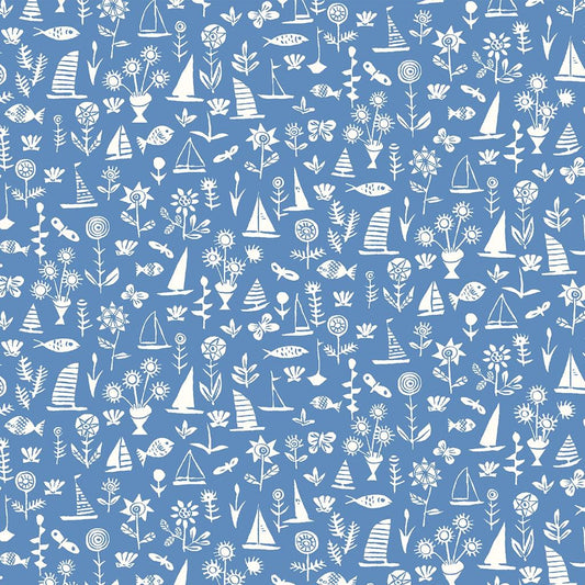 Blue & White Fish & Boats Riviera Sealife - Riviera Collection - Liberty Cotton Fabric ✂️ £10 pm *SALE*