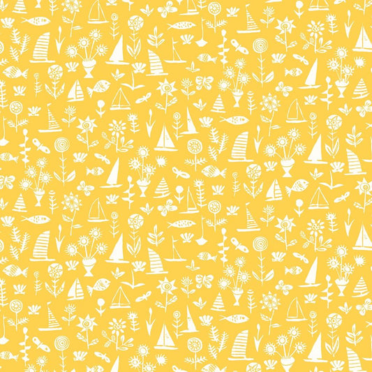 Yellow Fish & Boats Riviera Sealife - Riviera Collection - Liberty Cotton Fabric ✂️ £10 pm *SALE*