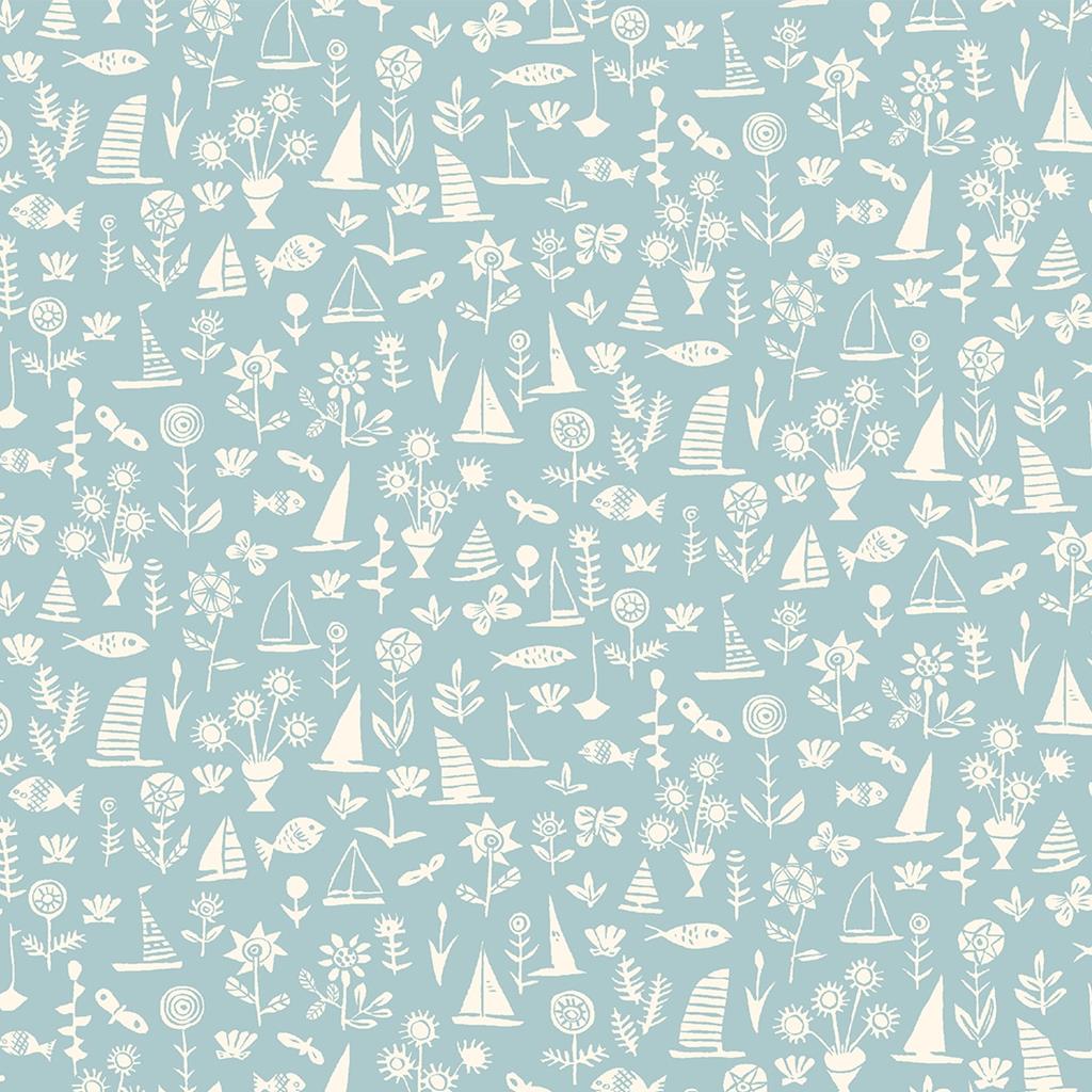 Pale Blue Fish & Boats Riviera Sealife - Riviera Collection - Liberty Cotton Fabric ✂️ £10 pm *SALE*
