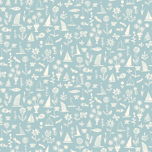 Pale Blue Fish & Boats Riviera Sealife - Riviera Collection - Liberty Cotton Fabric ✂️ £10 pm *SALE*