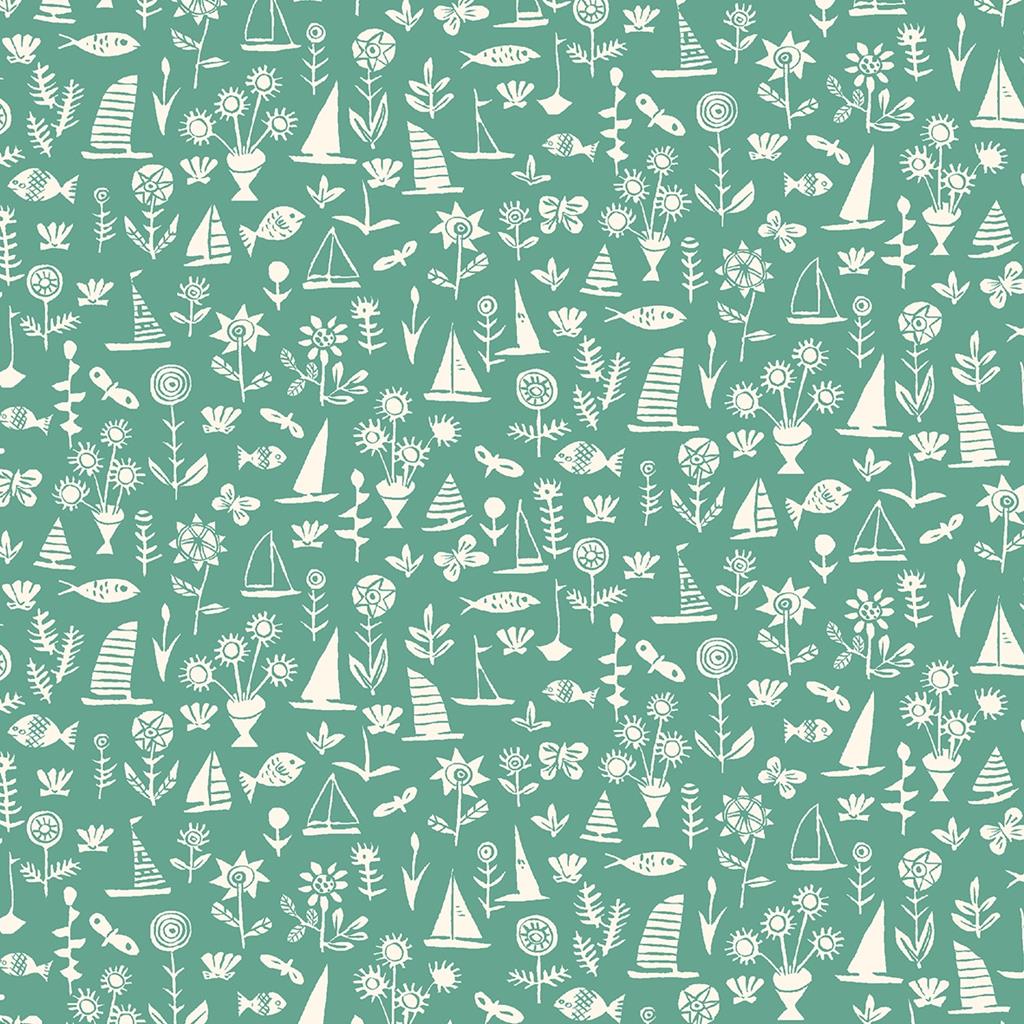 Green Fish & Boats Riviera Sealife - Riviera Collection - Liberty Cotton Fabric ✂️ £10 pm *SALE*