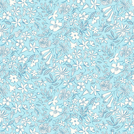 Blue & White Flowers Riviera Summer Sketch - Riviera Collection - Liberty Cotton Fabric ✂️ £10 pm *SALE*