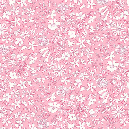 Pink & White Flowers Riviera Summer Sketch - Riviera Collection - Liberty Cotton Fabric ✂️ £10 pm *SALE*