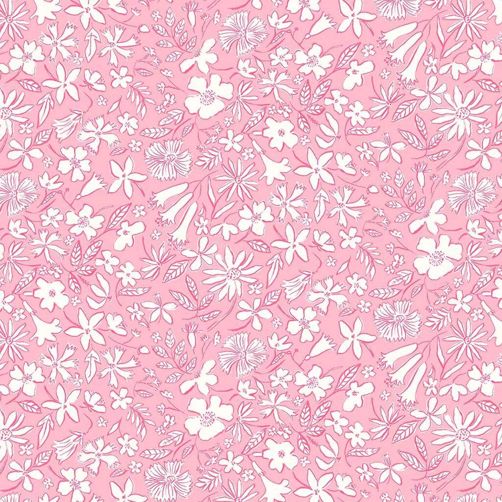 Pink & White Flowers Riviera Summer Sketch - Riviera Collection - Liberty Cotton Fabric ✂️ £10 pm *SALE*