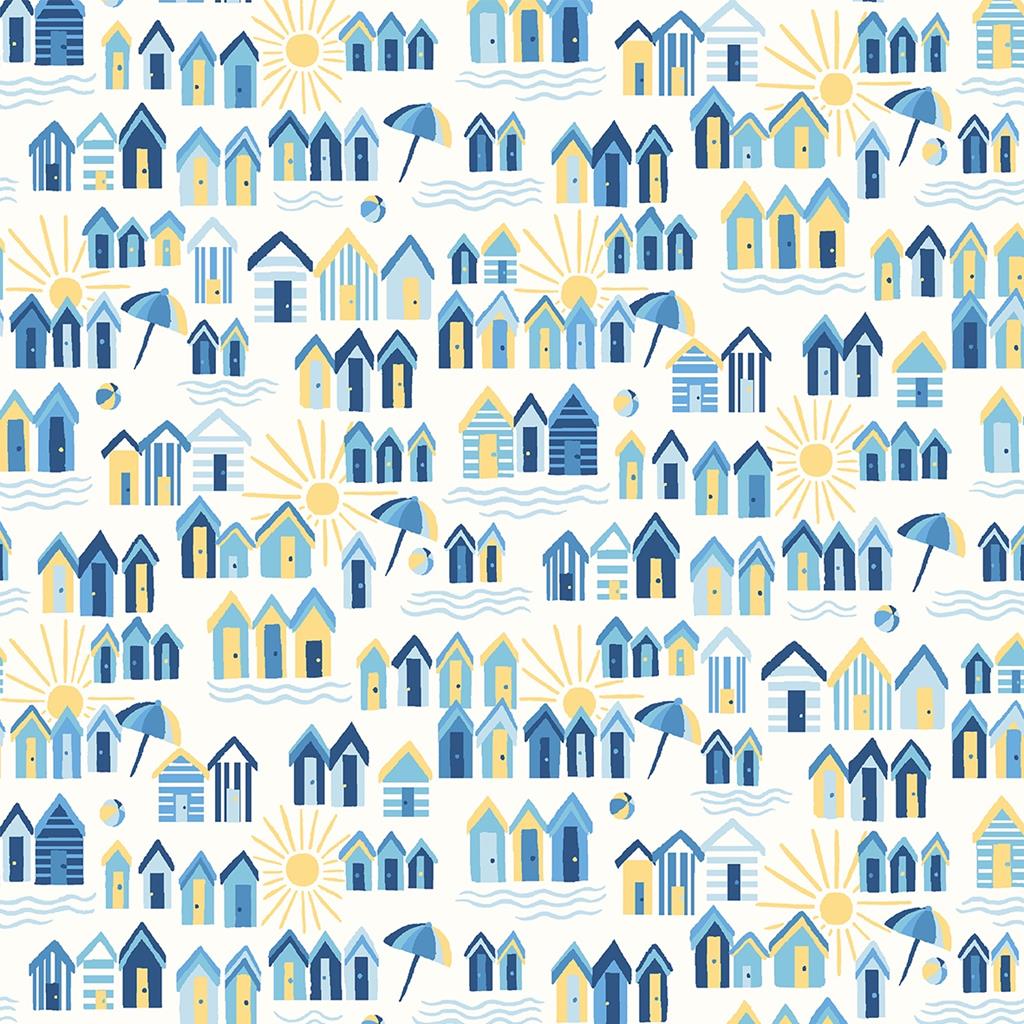 Blue & Yellow Riviera Sunny Days Beach Huts - Riviera Collection - Liberty Cotton Fabric ✂️ £10 pm *SALE*