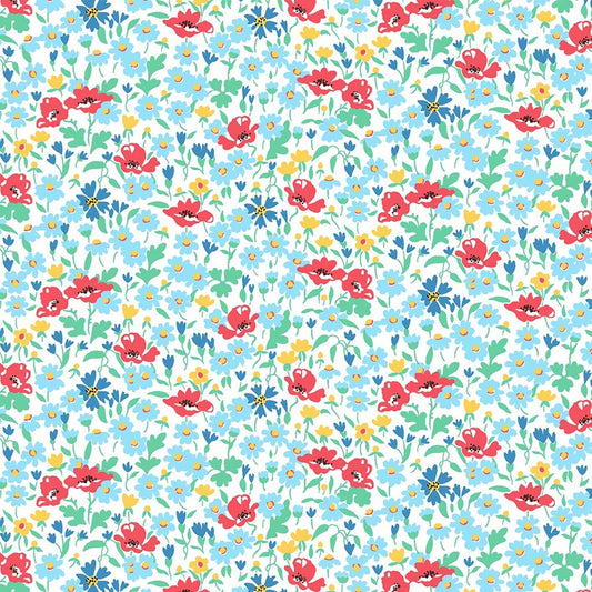 Red & Blue Flowers Riviera Wildflower Poppy - Riviera Collection - Liberty Cotton Fabric ✂️ £10 pm *SALE*