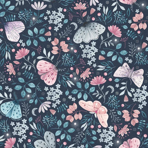 Nightfall Moths, Butterflies and Leaves - Nightfall - Dashwood Studios Cotton Fabric ✂️