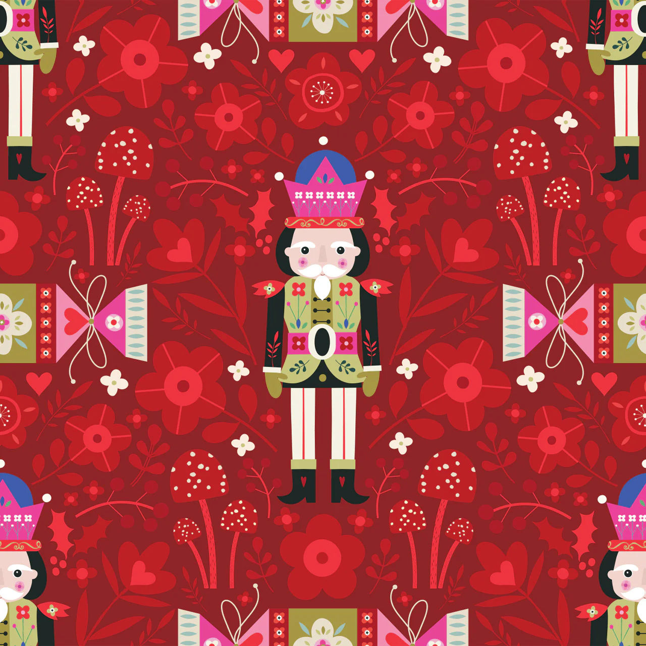 Nutcracker on Red - Nordic Noel - Dashwood Studio Cotton Fabric ✂️ £13 pm