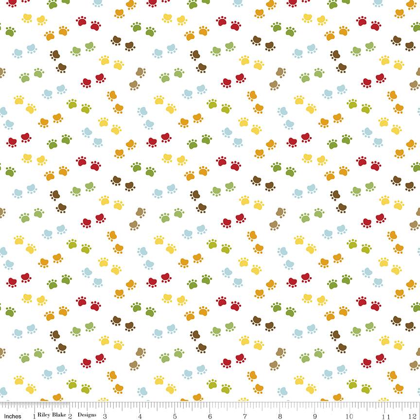 Multi Coloured Paw Prints - Cooper - Riley Blake Cotton Fabric ✂️ £13 pm