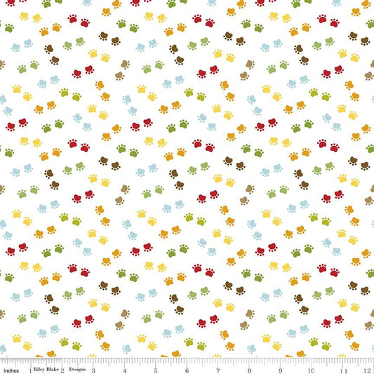 Multi Coloured Paw Prints - Cooper - Riley Blake Cotton Fabric ✂️ £13 pm