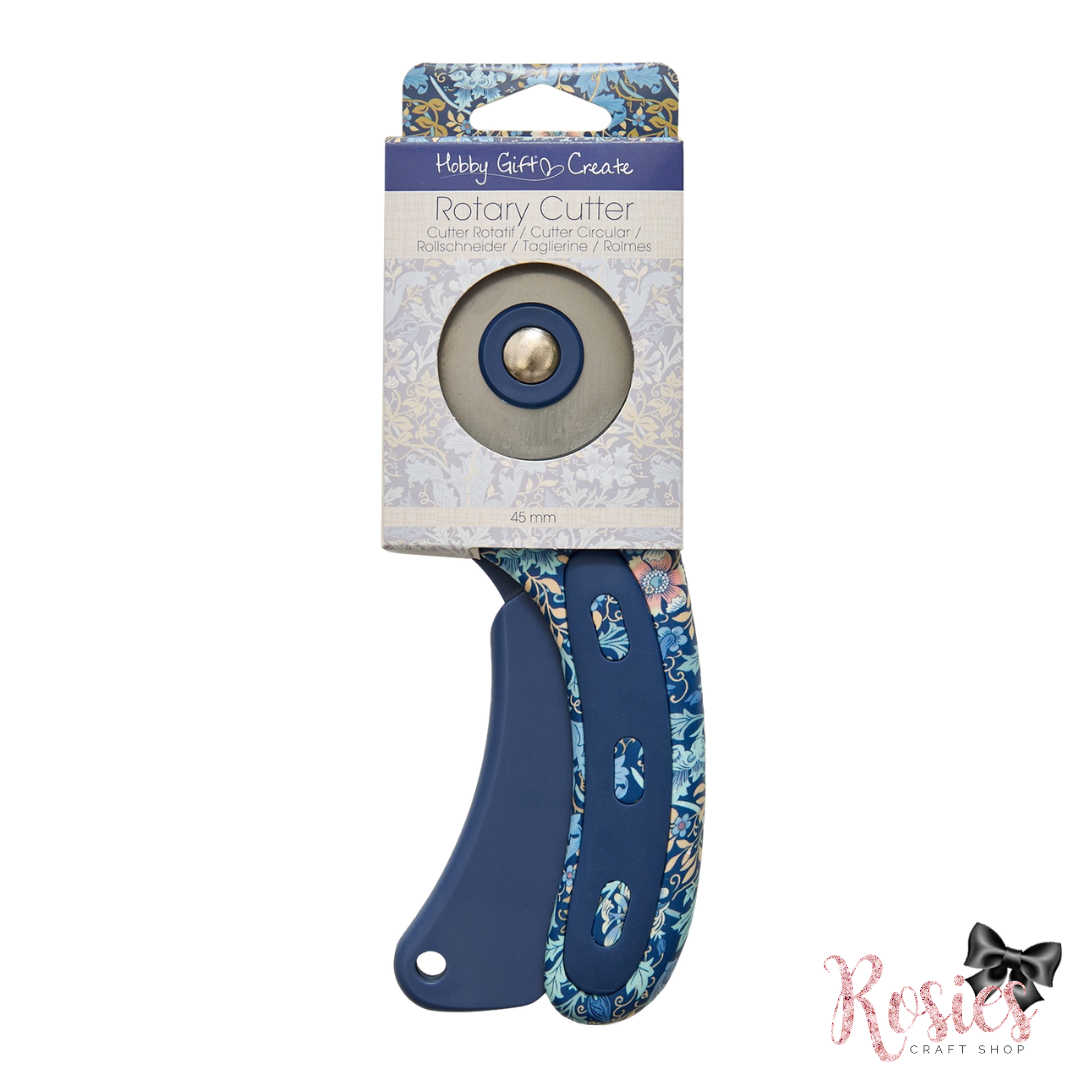 Blue Woodblock Floral Arts & Crafts Print Rotary Cutter | 45mm Fabric Cutter | Hobby Gift