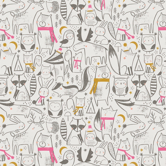 Woodland Animals Badger Racoon Ivory - Under The Stars - Dashwood Studio Cotton Fabric ✂️ £9 pm *SALE*