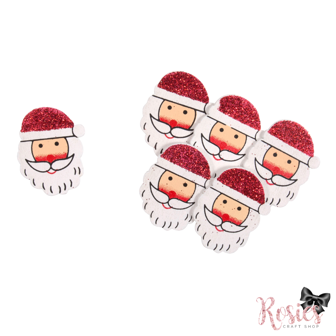 Wooden Glitter Santa Craft Embellishments | Pack of 6 | Trimits