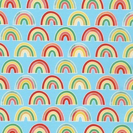 Rainbows on Blue - Bright Days - Robert Kaufman Cotton Fabric ✂️ £13 pm