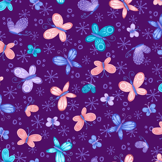 Butterflies on Purple - Sparkle Like A Unicorn - Blank Quilting Cotton Fabric ✂️ £13 pm