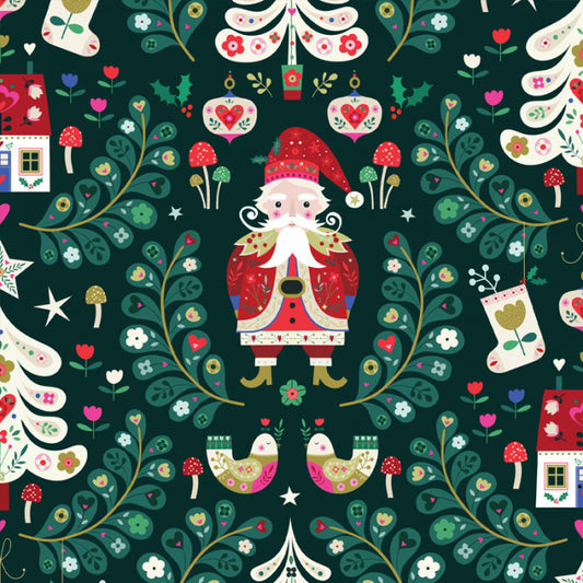 Father Christmas Santa on Green - Nordic Noel - Dashwood Studio Cotton Fabric ✂️ £13 pm