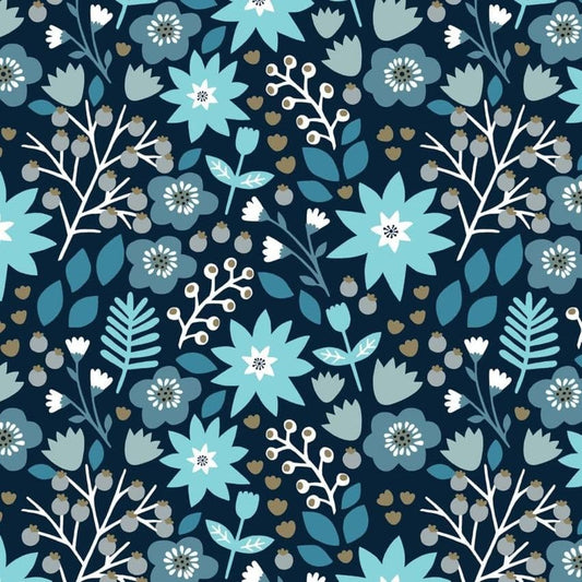 Winter Floral Metallic Blue - Starlit Hollow - Dashwood Studio Cotton Fabric ✂️ £13 pm