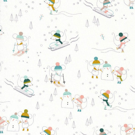 Mice Skiing & Snowmen - Christmas Party - Dashwood Studio Cotton Fabric ✂️ £10 pm *SALE*