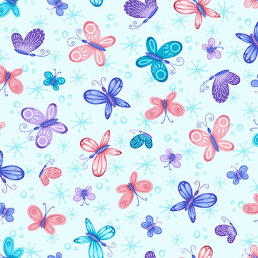 Butterflies on Blue - Sparkle Like A Unicorn - Blank Quilting Cotton Fabric ✂️ £13 pm