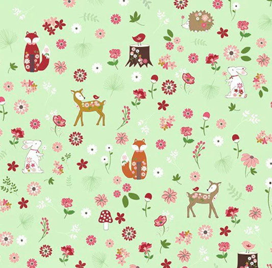 Forest Friends on Green - Enchanted Meadow - Riley Blake Cotton Fabric ✂️ £13 pm