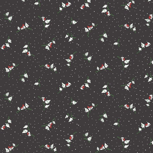 Black Night Time Christmas Cottage - A Woodland Christmas - Liberty Cotton Fabric ✂️ £10 pm *SALE*