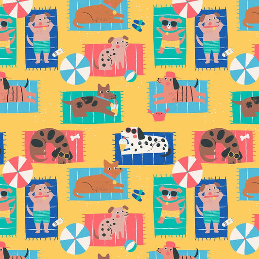 Sunbathing Dogs on the Beach! - Pool Party -  Dashwood Studio Cotton Fabric ✂️ £13 pm