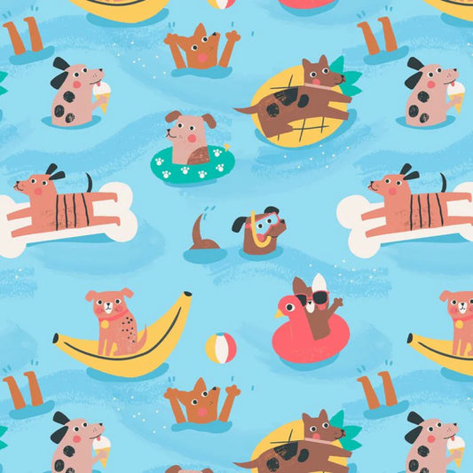 Dogs in the Pool! - Pool Party -  Dashwood Studio Cotton Fabric ✂️ £13 pm