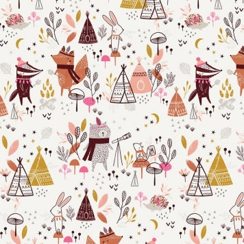Woodland Animals Camp Fires Ivory - Under The Stars - Dashwood Studio Cotton Fabric ✂️ £9 pm *SALE*