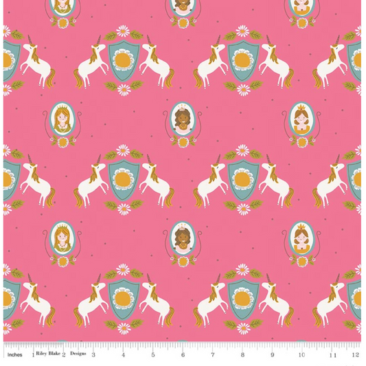 Hot Pink Guinevere Main Unicorns - Guinevere by Riley Blake - 100% Cotton Fabric - Rosie's Craft Shop Ltd