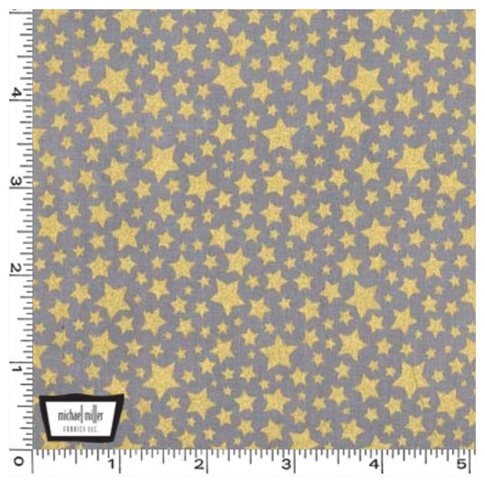 Pewter Gold Metallic Stars - Starbright by Michael Miller 100% Cotton Fabric or Fabric Felt - Rosie's Craft Shop Ltd