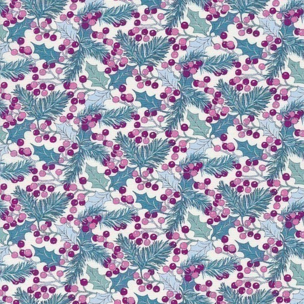 Pink & Teal Winterberry Holly - A Woodland Christmas - Liberty Cotton Fabric ✂️ £10 pm *SALE*