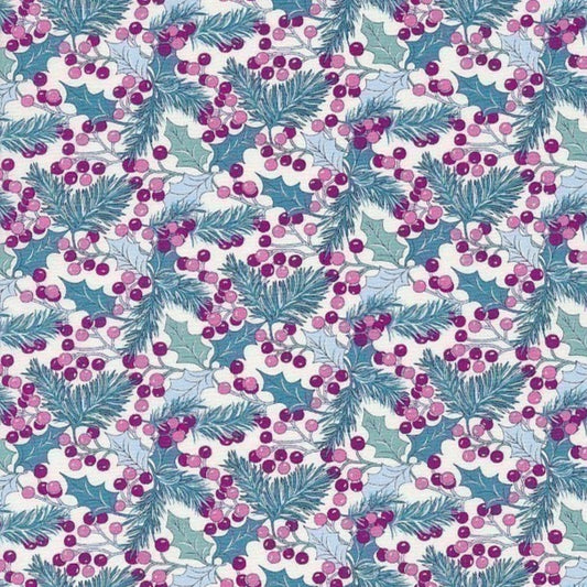 Pink & Teal Winterberry Holly - A Woodland Christmas - Liberty Cotton Fabric ✂️ £10 pm *SALE*