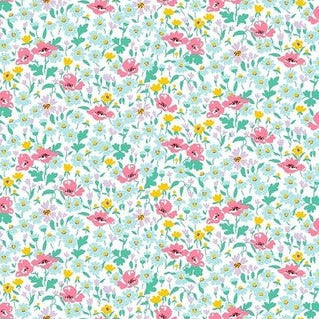 Pink & Green Flowers Riviera Wildflower Poppy - Riviera Collection - Liberty Cotton Fabric ✂️ £10 pm *SALE*