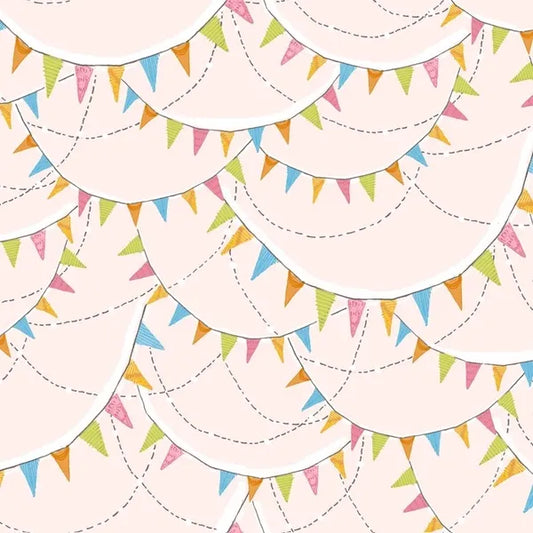 Coloured Bunting on Pink - Hello World - Blend Cotton Fabric ✂️ £10 pm