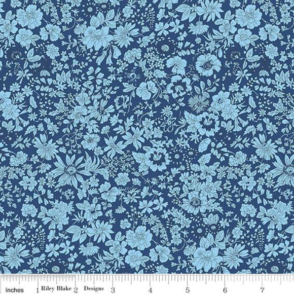 Emily Silhouette Flower Navy - Liberty - The Flower Show Midnight Garden Collection Cotton Fabric