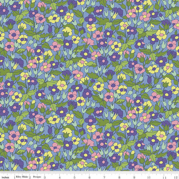 Piccadilly Poppy Flower Blue - Carnaby Collection - Liberty Cotton Fabric ✂️ £15 pm