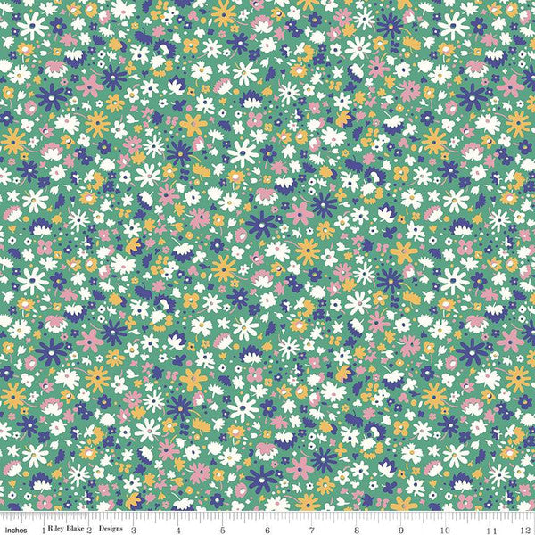 Bloomsbury Blossom Mini Flowers Green - Liberty Carnaby Collection Cotton Fabric ✂️ £15 pm