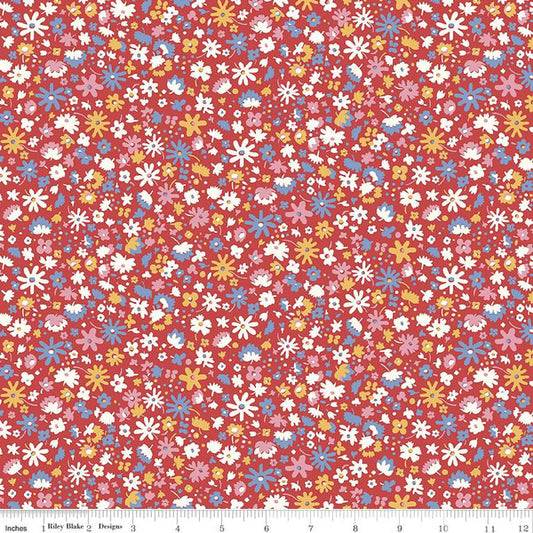 Bloomsbury Blossom Mini Flowers Red - Liberty Carnaby Collection Cotton Fabric ✂️ £15 pm