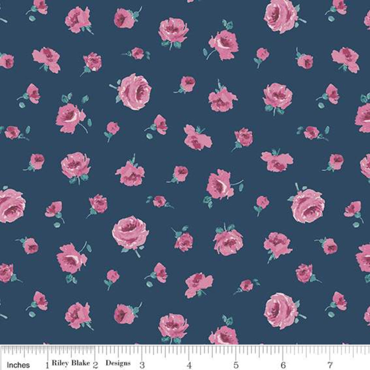 Mary Rose Navy with Pink Roses - The Flower Show Midnight Garden Collection - Liberty Cotton Fabric ✂️